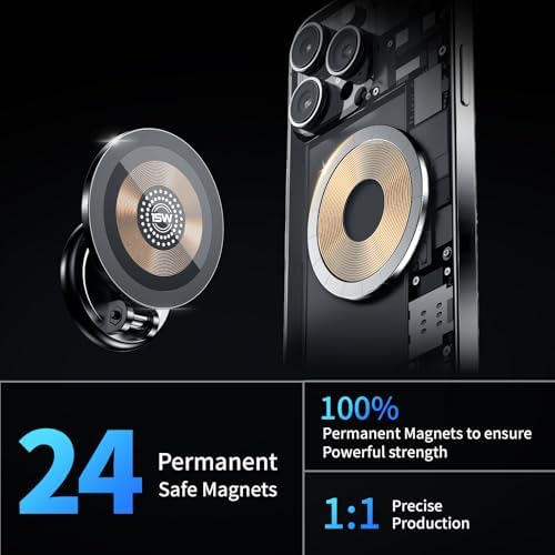 Mag-Safe Car Mount Charger: 15 W Wireless Fast Charging Phone Holder with 360° Rotation – Durable Zinc Alloy Design for Hands-Free Navigation and Enhanced Compatibility with All Devices