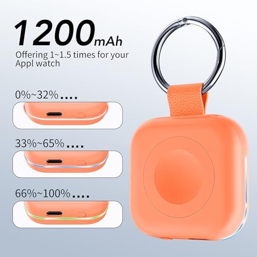 HUOTO Compact Magnetic Wireless Charger for Apple Watch – 1200 m Ah Portable Power Bank Keychain, Compatible with Series 10/9/8/Ultra 2/Ultra/7/6/5/4/3/2/SE, Ideal Travel Accessory for Effortless Charging On-the-Go