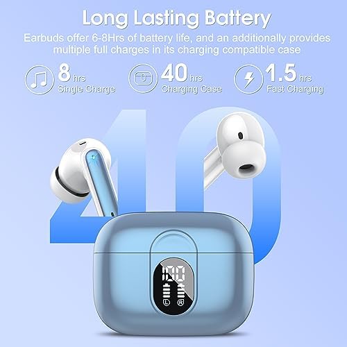 Premium Wireless Earbuds with Bluetooth 5.3 – Hi-Fi Stereo Sound, 40-Hour Playtime, IP7 Waterproof Sports Earphones with LED Battery Display – Perfect for Android & i OS Users – Ultimate Comfort & Durability for Active Lifestyles