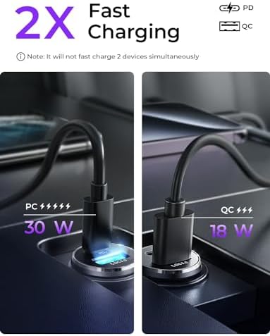 LISEN 2-Pack Ultra Compact 48 W USB C Car Charger Adapter – All Metal Fast Charge Cigarette Lighter USB Charger for i Phone 15, 14 Pro Max, Galaxy S23/22, i Pad Pro – Smallest Flush Design for Seamless Integration and Enhanced Speed