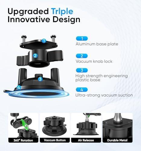 Ultimate MAGIC JOHN 360° Car Phone Holder – Ultra-Durable Metal Smartphone Mount for Secure Windshield Placement, Compatible with i Phone & Samsung – Superior Stability, Easy Installation & Enhanced Driving Safety