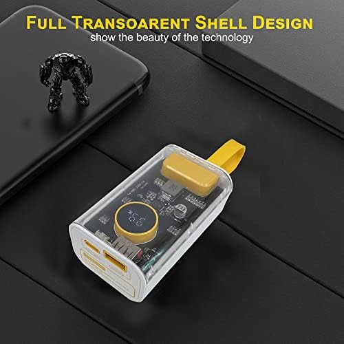 Compact 10000 m Ah Power Bank with Built-In Cables – 22.5 W Fast Charger for i Phone, i Pad, Samsung, and Android Devices – Sleek Transparent Design for Enhanced Battery Monitoring – Ultimate Portable Charging Solution for On-the-Go Lifestyle
