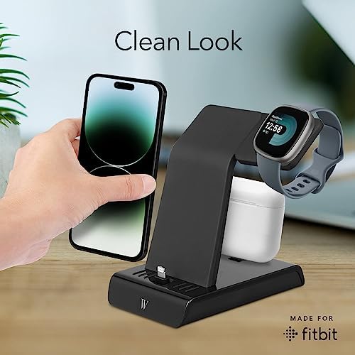Wasserstein 3-in-1 Wireless Charging Station for i Phone, Air Pods & Fitbit – Fast, Efficient Power Dock with Non-Slip Surface for Seamless Device Management – Ideal for Home or Office Use (Black)