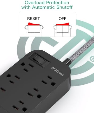 10 FT Flat Plug Power Strip with 6 Outlets and 4 USB Ports – Overload Protection Surge Protector for Home & Office – Versatile Wall Mount Desktop Charging Station for Efficient Power Management and Fast Device Charging
