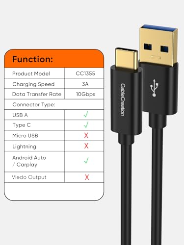 Ultimate 10 Gbps USB A to USB C Cable – 5 ft High-Speed Connector for Rapid Data Transfer & Charging, Optimized for i Phone 15/16+, Galaxy S24/S23+, Android Auto – Durable Nylon Braided Design for Effortless Travel and Daily Use