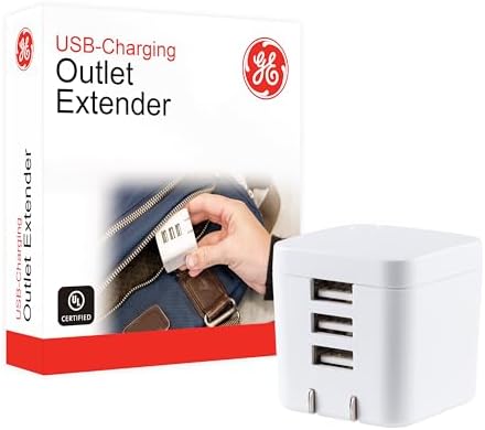 GE 17 W 3-Port USB Wall Charger Block for i Phone and i Pad – Fast Charging Adapter with Foldable Plug for Ultimate Portability – Sleek White Power Cube for Home, Office, and Travel Use – Compatible with i Phone 14, 13, 12 Series and More – Efficient Multi-Device Charging Solution