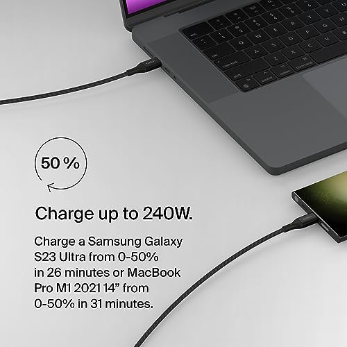 Belkin 6.6 ft USB C to USB C Charging Cable – 240 W Type-C Fast Charger for i Phone 16, Galaxy S25, Pixel 9, Mac Book, i Pad Pro, Chromebook, and Switch Steam Deck – Durable, High-Speed Connection for Enhanced Device Performance – Sleek Black Finish