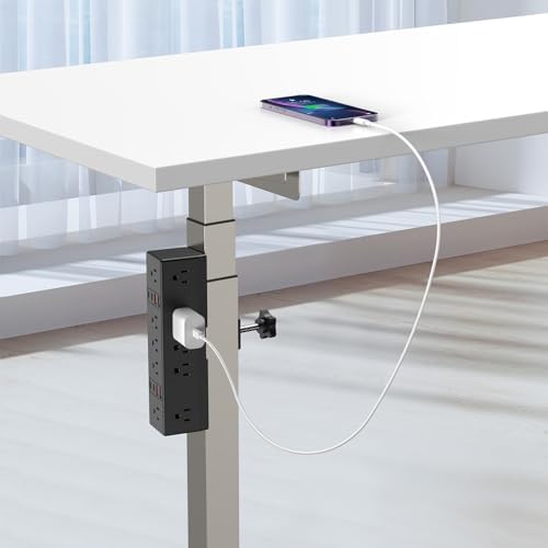VILONG 40 W Fast Charging Station – Advanced Desk Clamp Power Strip with 8 USB Ports (4 USB-C) and 10 AC Outlets – Perfect for Home & Office Use with 10 Ft Cord – Secure Mount Surge Protector for Clutter-Free Charging Solutions