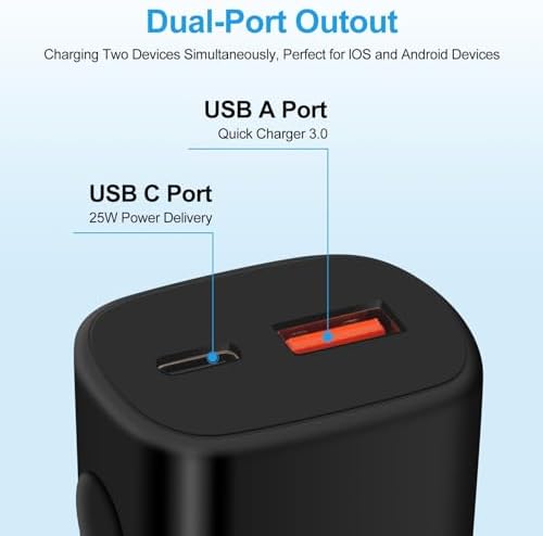 Ultra-Compact 25 W USB-C Fast Charging Block – High-Speed Wall Adapter for i Phone 16, Samsung Galaxy S25 Ultra, Google Pixel 8 & More – Enhanced Safety Features & Travel-Friendly Design for Rapid Device Power-Up