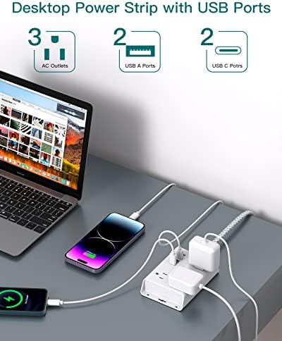 Travel-Ready Addtam Flat Plug Power Strip: Compact Desktop Charging Station with 3 AC Outlets & 4 USB Ports (2 USB-C) – Ultimate Cruise Ship Accessory for Effortless Device Charging on the Go!