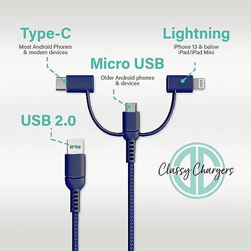 Versatile 3-in-1 Universal Charging Cable – 6 ft Nylon Braided Charger for i Phone, Android & More | Lightning, Type C & Micro USB Compatibility | Fast Charging Solution in Vibrant Tangerine for Ultimate Convenience and Style