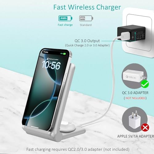 Innovative Dual Device Wireless Charging Stand – 20 W Fast Charge for i Phone 16/16 Pro/15/14/13/12/X & Air Pods, Portable Foldable Induction Station for Samsung, Pixel, LG, Xperia – Hassle-Free Plugless Design for Effortless On-the-Go Power Management