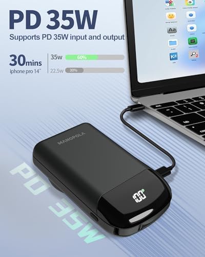 Compact 35 W Magnetic Wireless Power Bank for i Phone 16/15/14/13/12/Pro/Mini/Pro Max – 10,000 m Ah Portable Charger with Built-In Fast Charging Cable & USB-C Port – Ultimate Travel Companion for Rapid Power On-The-Go