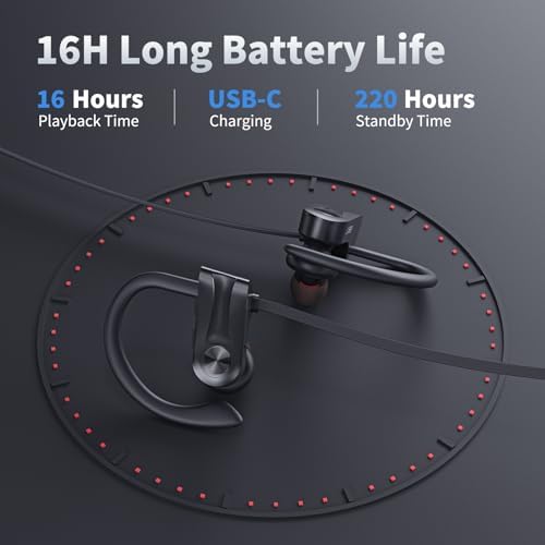 Premium IPX7 Waterproof Bluetooth 5.3 Earbuds – Wireless Sports Headphones with 16-Hour Playtime, Stereo Bass, and Secure Earhooks for Enhanced Performance in Running and Workouts – Ultimate Audio Freedom and Durability for Active Lifestyles