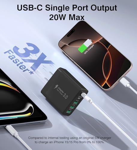 50 W 5-Port USB C Charging Hub – Ultimate Fast Charger for i Phone 16-11 Pro Max & Samsung Devices – Dual PD & QC Technology for Unmatched Performance – Compact, Durable Wall Adapter for Home, Office, and Travel Convenience