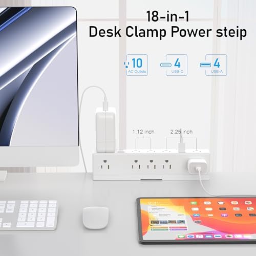 VILONG 40 W Fast Charging Station – Advanced Desk Clamp Power Strip with 8 USB Ports (4 USB-C) and 10 AC Outlets – Perfect for Home & Office Use with 10 Ft Cord – Secure Mount Surge Protector for Clutter-Free Charging Solutions