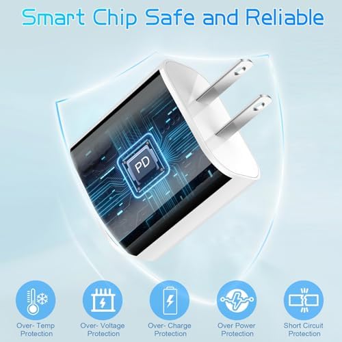 Ultra-Fast Dual Port USB-C i Phone Charger with 10 FT Quick Lightning Cables – High-Efficiency Charging Block for i Phone 14 Pro Max, 13 Pro, 12, 11, XS, XR, 8, SE – Ideal for Home and Travel, 2-Pack for Maximum Convenience and Speed