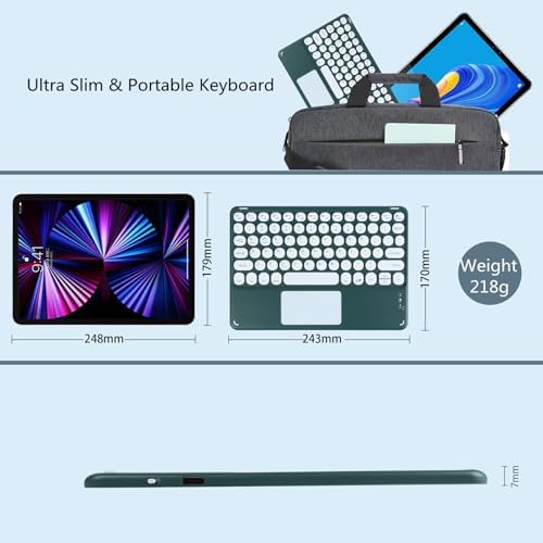 Ultra-Slim 10-Inch Wireless Bluetooth Keyboard with Touchpad – Rechargeable & Portable Universal Keyboard for i OS, Android & Windows Devices – Effortless Typing on the Go in Sleek White Finish