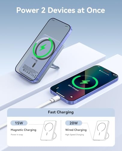 ORICO Kada5 Mag Safe 5000 m Ah Wireless Power Bank – Ultra-Slim Magnetic Charger with 360° Rotatable Stand & Type-C Cable – 20 W PD Fast Charging for i Phone 12-16 Series – Lightweight, All-Day Power Solution for On-the-Go Users