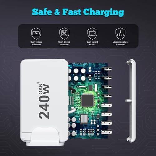 Revolutionary 240 W Ga N USB C Charging Station – 8-Port Fast Charger with PD100 W for Seamless Device Compatibility – Ideal Power Adapter for Mac Book Pro/Air, i Phone, Samsung, and Google – Compact Multi-Device Charging Hub for Enhanced Performance and Portability