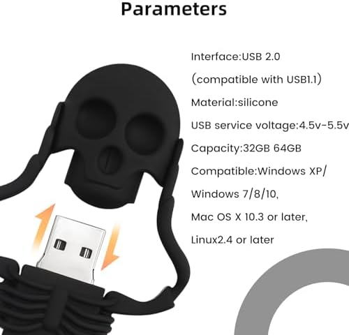 Skull Shaped 64 GB USB Flash Drive – Unique Personality Memory Stick for Stylish Data Storage | Borlter Clamp Cool USB 2.0 Thumb Drive Perfect for Gifts & Everyday Use | Durable, Portable & Compatible with All Devices
