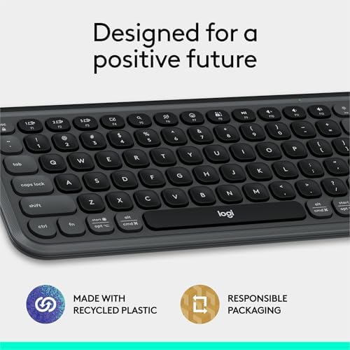 Elevate Your Workspace with the Logitech POP ICON Wireless Bluetooth Keyboard – Stylish Graphite & White Design, Effortless Multi-Device Switching, Comfortable Low-Profile Typing, and Customizable Keys for Enhanced Productivity on Laptops, Tablets, and PCs
