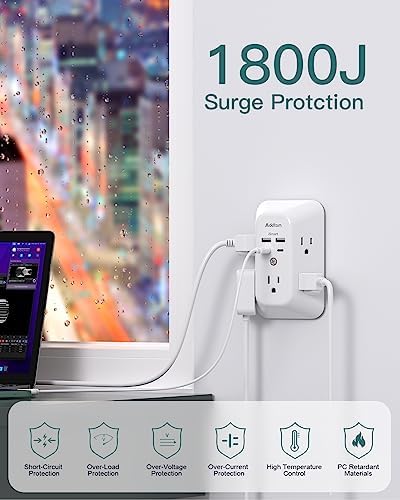 Addtam 5-Outlet Surge Protector with 4 USB Fast Charging Ports – Versatile Outlet Extender Power Strip for Home and Dorm Room Use, Enhanced Safety Features with Built-in Surge Protection, Compact Design for Easy Travel and Maximum Device Compatibility