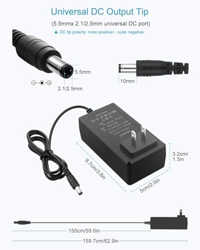 Universal 12 V AC/DC Power Adapter – 4 A High-Efficiency Converter with 14 Interchangeable Tips for LED Strip Lighting, CCTV Cameras, Monitors & Routers – Global Voltage Compatibility (100-240 V) for Optimal Performance and Versatile Power Solutions