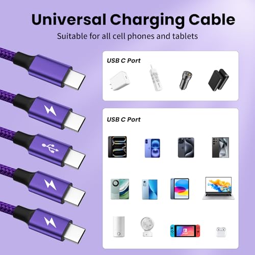 Versatile 4-in-1 Nylon Braided Charging Cable – 2 Pack, 5 FT Length, Fast Charging Universal USB Cable for Lightning, USB-C, and Micro USB Devices, Optimized for High-Speed Connectivity and Enhanced Durability, Ideal for Phones, Tablets, and More