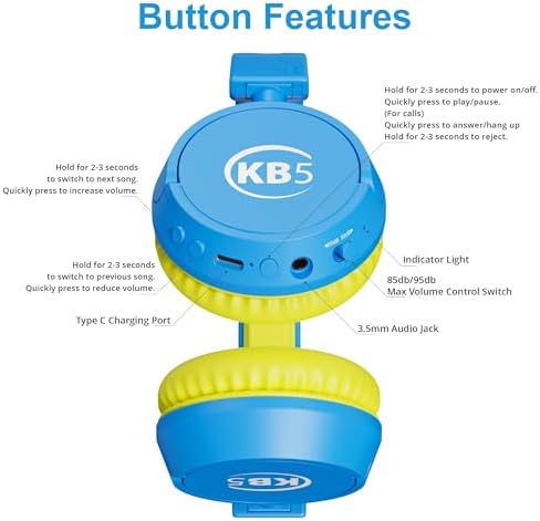 Contixo KB-5 Safe Listening Bluetooth Headphones for Kids – Foldable Over-Ear Design with 85 d B Volume Limiting – Stylish Pink & Blue Headphones for Comfortable Listening – Effortless Wireless Pairing with All Devices for Young Music Enthusiasts