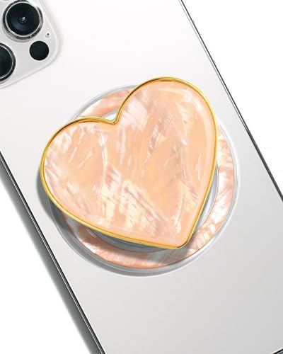 Chic Natural Seashell Heart-Shaped Phone Grip and Stand – Elegant Crème Mobile Accessory for Smartphones and Tablets – Ideal Collapsible Holder for Trendsetters Seeking Style and Functionality – Durable, Portable Design for Effortless Hands-Free Viewing