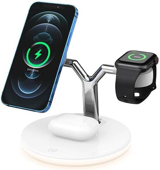 3-in-1 Wireless Charging Station – Fast Charger for i Phone 14/13/12/11 Pro Max, Apple Watch Series 8/7/6/5/4/SE, and Air Pods Pro 3/2 – Sleek White Design with Adapter for Ultimate Compatibility and Speed