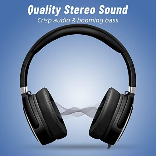 Rockpapa Ultra-Light Foldable Wired Headphones with Integrated Microphone – Premium Stereo Sound for All Ages, Perfect for Travel with Tangle-Free Cord and 3.5 mm Compatibility – Sleek Black/Grey Design for Everyday Listening and Virtual Meetings