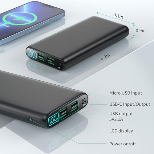 High-Capacity 38800 m Ah Portable Power Bank with LCD Display – Multi-Device Charger Featuring 5 USB Outputs and USB-C Connectivity for Fast Charging – Ideal for i Phone 16/15/14/13 Pro, Samsung Galaxy, Pixel, and Nexus – Ultimate On-the-Go Charging Solution in Blue
