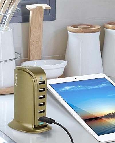 Aduro 40 W 6-Port USB Desktop Charging Hub – Multi-Device Power Station with Smart Flow Technology for Fast Charging i Phones, i Pads, and Smartphones – Sleek, Compact Design for Home and Office Use – Reliable Safety Features Ensure Optimal Device Protection