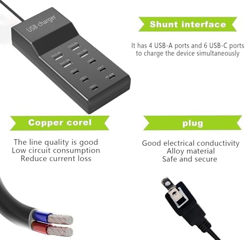 Maximize Your Charging Potential with the 10-Port USB Charger Block – 100 W Fast Charging Hub for i Phones, i Pads, Samsung Galaxy, and Android Devices – Sleek, Compact Design with Smart Power Distribution and Enhanced Safety Features for Multi-Device Families and Professionals