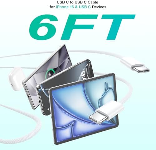 Besgoods 50 W USB C Charger Block – High-Speed Multi-Port Charging Solution for i Phone 16 Pro Max, i Pad, and Galaxy Devices – Includes Durable 6 ft Braided USB-C to C Cable – Perfect for Home, Office, and Travel – Charge Up to 5 Devices Simultaneously with Enhanced Compatibility and Safety Features