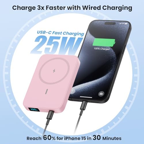 Advanced Magnetic Wireless Power Bank – 10800 m Ah Portable Charger with Foldable Stand, LED Battery Indicator, and 25 W Fast Charging for i Phone 16/15/14/13/12 Pro/Pro Max/Plus – Ultimate Compatibility and Convenience