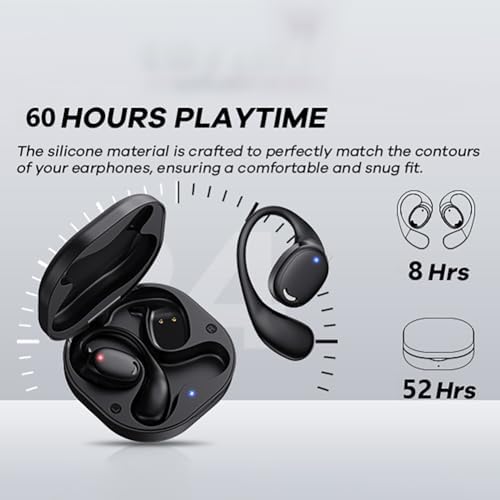 Unleash Your Fitness Potential with Open Ear True Wireless Bluetooth Earbuds – Advanced Air Conduction Technology for Unobstructed Awareness, 60-Hour Long Battery Life, and Sweat-Resistant Design – Ideal for Running, Gym Workouts, and Everyday Activities (Skin Color) – Experience Comfort and Clarity with Dual Mic Technology for Seamless Calls