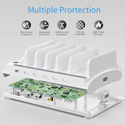 Bototek 60 W Multi-Device Charging Hub – 6-Port USB Fast Charger Dock for i Phones, i Pads, Smartphones & Tablets – Sleek Black Power Station with Advanced Safety Technology for Optimal Device Organization in Home & Office Spaces
