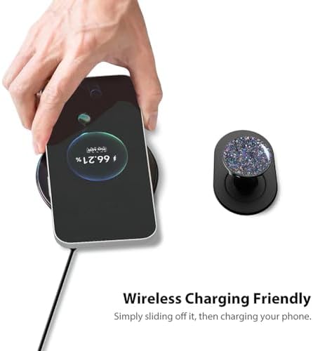 Magnetic Phone Grip for MagSafe, Phone Ring Holder Finger Kickstand Wireless Charging Compatible, Adjustable Magnet Phone Rings Gripper Stand for iPhone Mag-Safe Accessories – Sparkle Black – Enhanced Compatibility and Speed