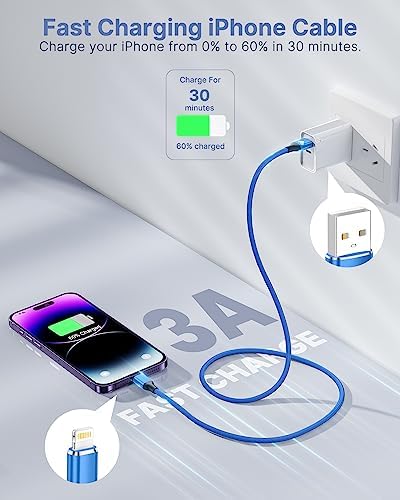 Aioneus 1 ft Apple Certified Lightning Cable – High-Speed USB A to Lightning Charger for i Phone 14/13/12/11 Pro Max/XR/XS/8/7 Plus/6/SE – Durable Nylon Braided Design for Tangle-Free Portability and Enhanced Charging Efficiency