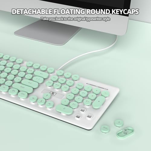 Elevate Your Workspace with the Fogruaden Retro Typewriter Keyboard – Stylish Full-Size USB Design, 104 Round Keys, and White LED Backlighting for Effortless Night Use, Ergonomic & Silent Membrane Keys Perfect for Windows PC and Laptops, Ideal for Writers and Gamers Seeking a Unique Vintage Touch
