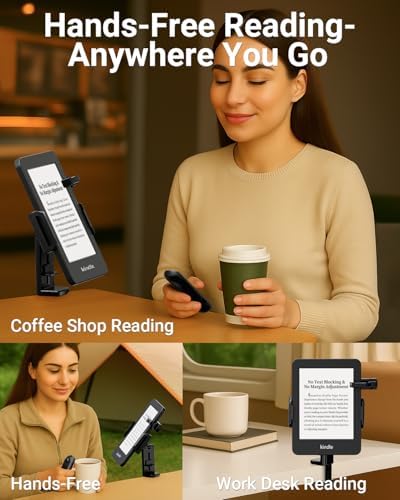 Hands-Free Kindle Travel Stand with Bluetooth Page Turner – Portable, Foldable E-Reader Holder for Airplane, Commute & Camping – Enhance Your Reading Experience Anywhere with Stability and Compatibility