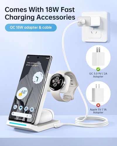 Revolutionary 3-in-1 Foldable Wireless Charger for Google Pixel Devices – Fast Charging Stand for Pixel Watch 3/2, Pixel 9 Pro/XL/9 a/8 Pro/8 a/7 Pro/7 a/6 Pro & Pixel Buds Pro 2 – Compact, Portable Design with Adapter Included – Sleek White Finish for Home or Travel – Ultimate Solution for Efficient Multi-Device Charging