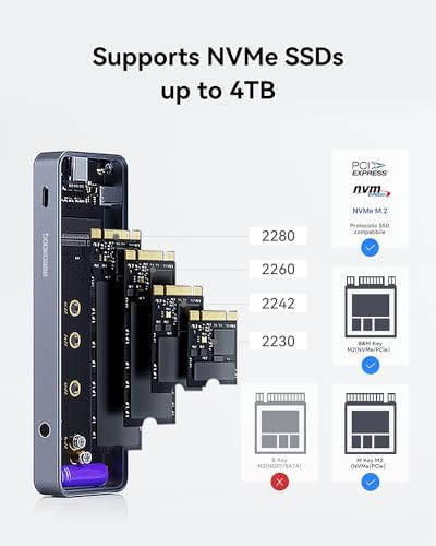 Elevate Your Storage Game with the Dockcase Visual Smart NVMe SSD Enclosure – High-Speed USB 3.2 Type-C with Black Silicone Case, Enhanced Data Protection, Compatible with M-Key & B+M Key NVMe PCIe SSDs, Supports 10 s PLP for Superior Data Integrity and UASP for Optimal Performance