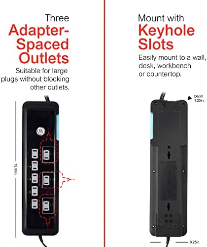 GE Ultra Pro 12-Outlet Surge Protector with 2 USB Charging Ports, 4320 Joules of Protection, 8-Foot Flexible Power Cord, Space-Saving Flat Plug, Enhanced Power Filter, Built-In Circuit Breaker, UL Listed Safety Assurance, Sleek Black Design for Home and Office Electronics
