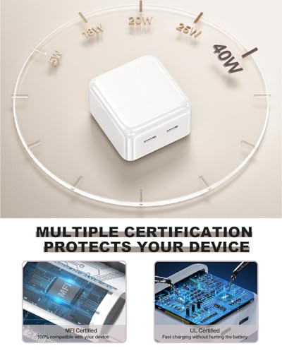 Rapid Charge i Phone 15 & 16 Dual USB-C Adapter Set – 40 W Fast Charging Block with Two 10 FT Cables for i Pad & i Phone Accessories – Optimal Power Delivery for i Phone 15 Pro/Pro Max & i Pad Mini/Air/Pro – Portable Convenience & High Compatibility