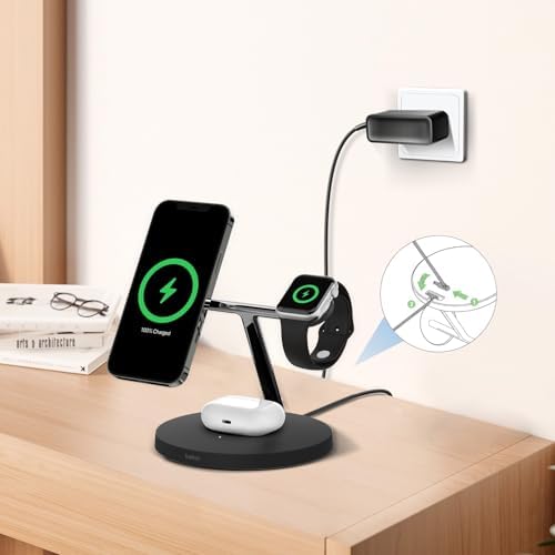 TAIFU 15 V 2.67 A Premium 3-in-1 Wireless Charging Station | Fast Mag Safe-Compatible Charger for Belkin Boost Charge Pro Series | Effortless Multi-Device Charging Solution for Home and Office Efficiency