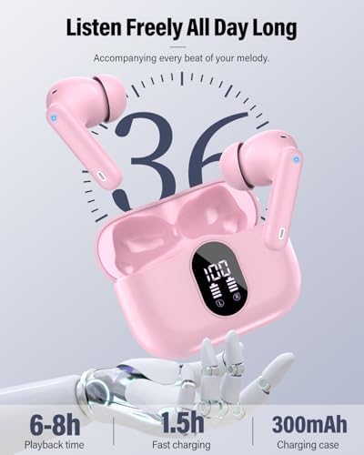 Elevate Your Audio Experience with Rose Gold Wireless Earbuds – Bluetooth 5.4 Connectivity, IP7 Waterproof Protection, and 36-Hour Playtime – Perfect for Active Lifestyles, Sports, and Seamless Communication – Stylish Comfort and Superior Noise-Cancellation for Uninterrupted Listening